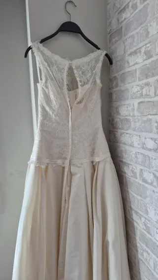 Vestido de Novia Encaje Beige/Blanco