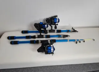 Lote de 3 set completi di attrezzatura da pesca