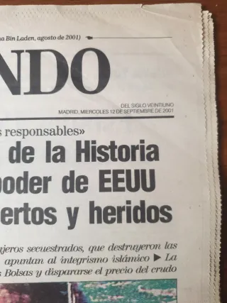 Periódicos El Mundo y El País 11-S, edic. 12/11/01