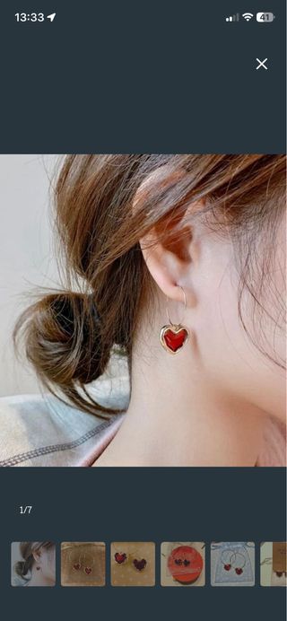 Pendientes aro corazón oro y rojo