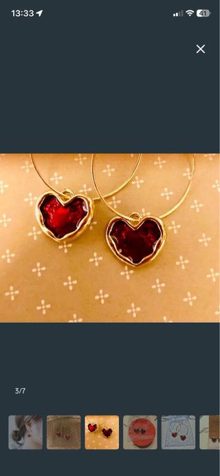 Pendientes aro corazón oro y rojo