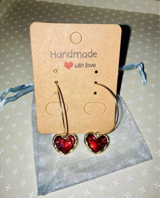 Pendientes aro corazón oro y rojo