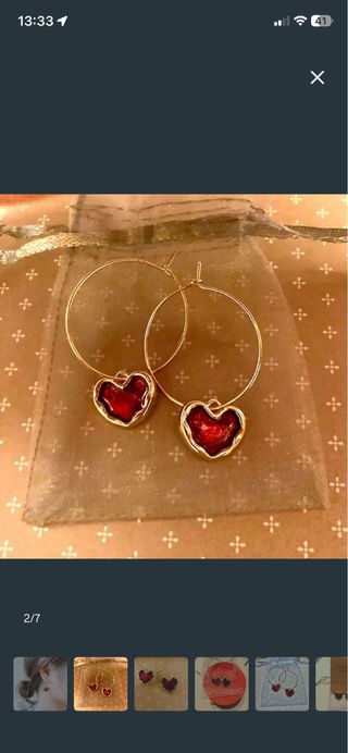 Pendientes aro corazón oro y rojo