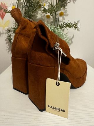Botines Pull&Bear Tacon Plataforma Marrones T.37