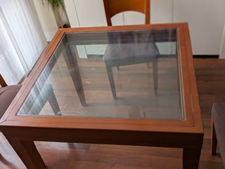 Mesa comedor madera y cristal extensible 90/180x90