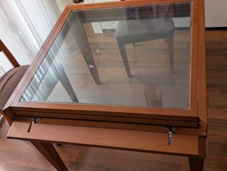 Mesa comedor madera y cristal extensible 90/180x90