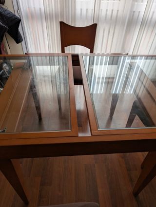 Mesa comedor madera y cristal extensible 90/180x90