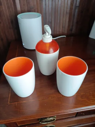 Accesorios baño moderno blanco y naranja 3 piezas