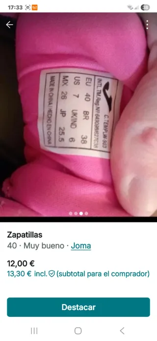 Zapatillas Joma Talla 40 Azul y Rosa