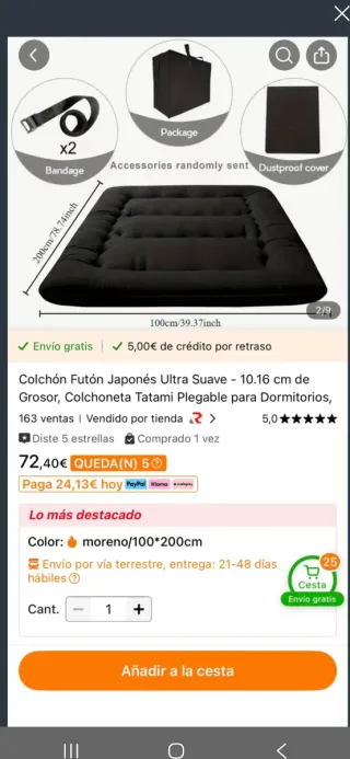 Colchón Futón Japonés sin usar