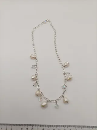 Collar perlas naturales arroz plata