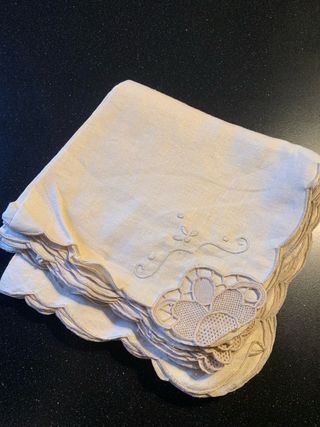 12 Tovaglioli Lino Avorio Ricamati Vintage
