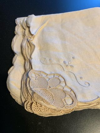 12 Tovaglioli Lino Avorio Ricamati Vintage