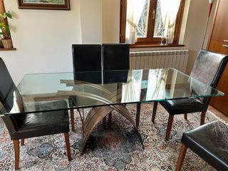 Mesa de comedor cristal y metal medidas 90x200