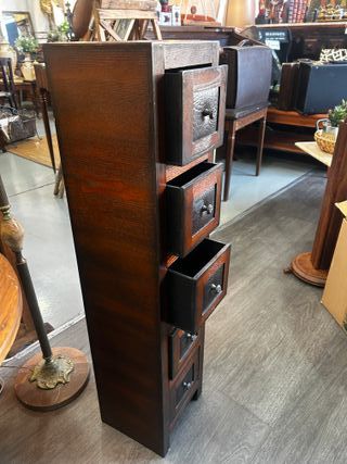 Mueble auxiliar madera 5 cajones cuero