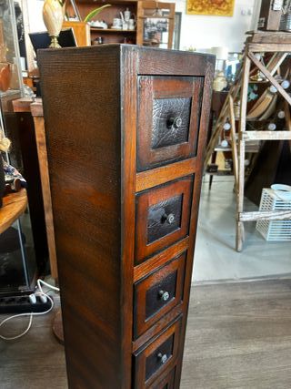 Mueble auxiliar madera 5 cajones cuero