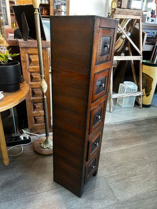 Mueble auxiliar madera 5 cajones cuero