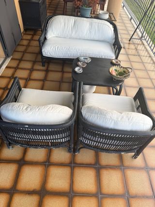 Conjunto bambú: sofá, mesa y 2 sillones