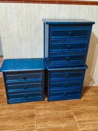 3 Mesitas de Noche Madera Azul