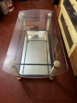 Mesita de centro cristal y madera