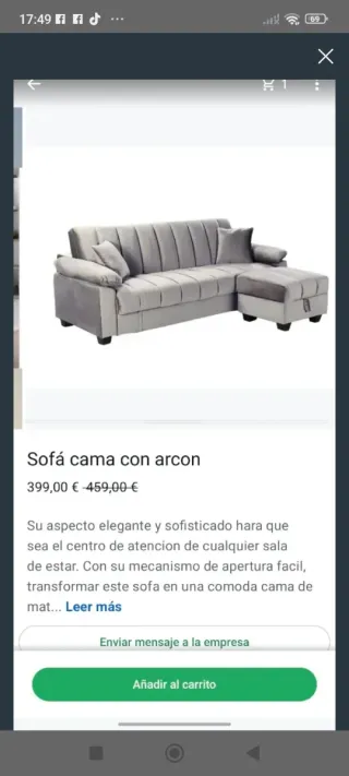 Sofá cama gris con otomana