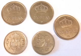 Lote 5 monedas España 3 de 25 ptas y 2 de 5 ptas