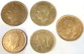 Lote 5 monedas España 3 de 25 ptas y 2 de 5 ptas
