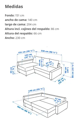 Sofá Cama Chaiselong Gris IKEA