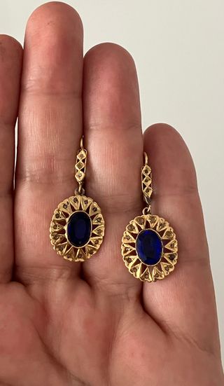 Pendientes Antiguos Oro 18k Zafiros y Cristal