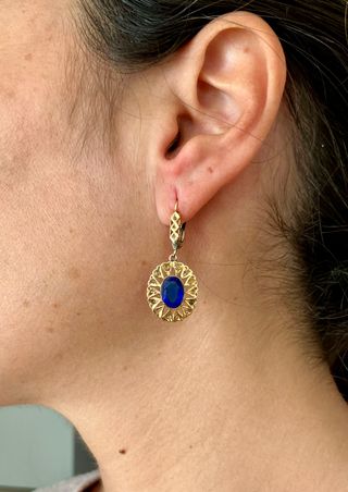 Pendientes Antiguos Oro 18k Zafiros y Cristal