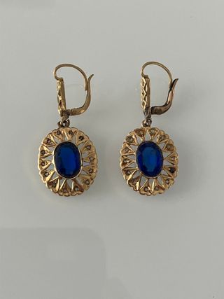 Pendientes Antiguos Oro 18k Zafiros y Cristal