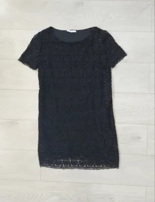 Vestido Mango Recto Encaje Negro Talla M
