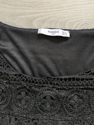 Vestido Mango Recto Encaje Negro Talla M