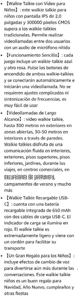 2 Walkie Talkies con Vídeo para Niños