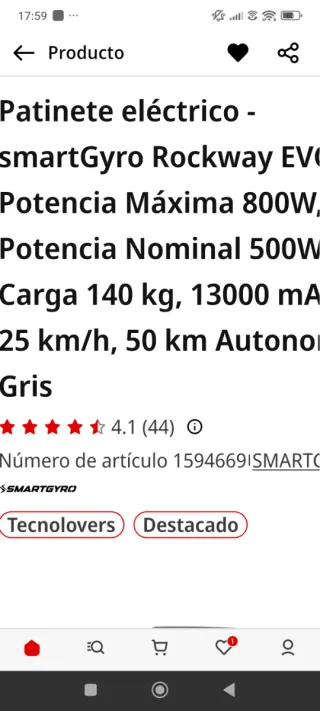 Patinete Eléctrico Smartgyro Rockway Evo