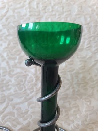 Conjunto Portavelas Vidrio Verde y Metal