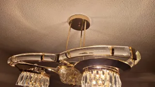 2 Lámparas de techo dorada y cristal