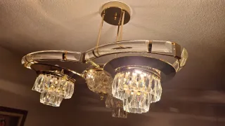 2 Lámparas de techo dorada y cristal