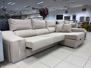 Sofá Chaiselongue Beige con Arcón y Pufs NUEVO
