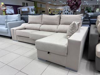 Sofá Chaiselongue Beige con Arcón y Pufs NUEVO