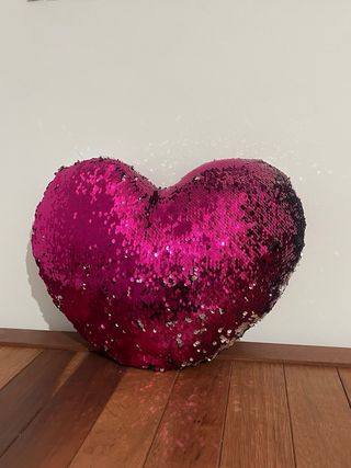 Cojín Corazón Lentejuelas Rosa y Plata ¡NUEVO!