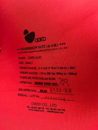 Traje Inmersión ODED SOLAS Supervivencia