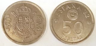 Lote 2 mone España de 50 pts 1975 *80 y 1980 *82
