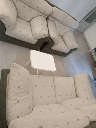 Set di 3 divani in tessuto beige e verde