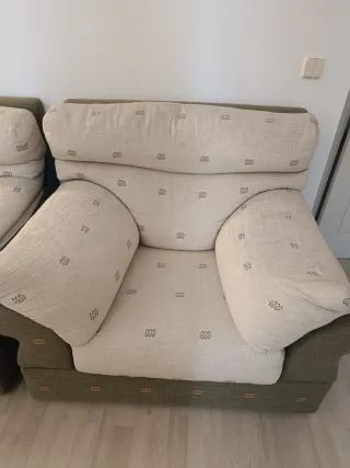 Set di 3 divani in tessuto beige e verde