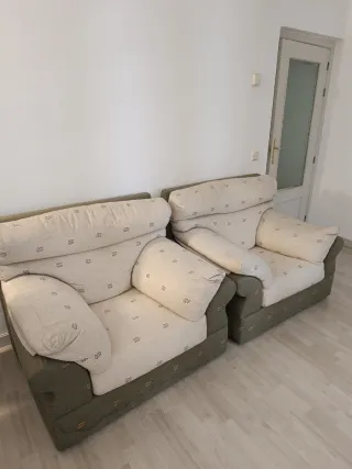 Set di 3 divani in tessuto beige e verde