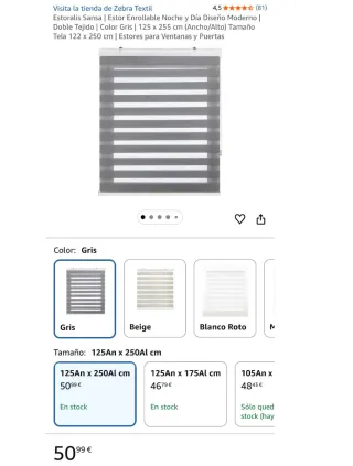 Estor Enrollable Gris 125x255cm NUEVO