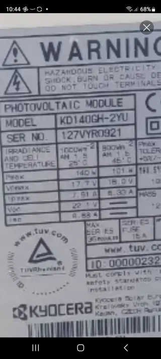4 Plcs Solar Kyocera140W KD140GH-2YU Soporte/cable
