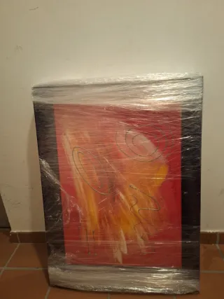 Cuadro moderno rojo, naranja y plateado