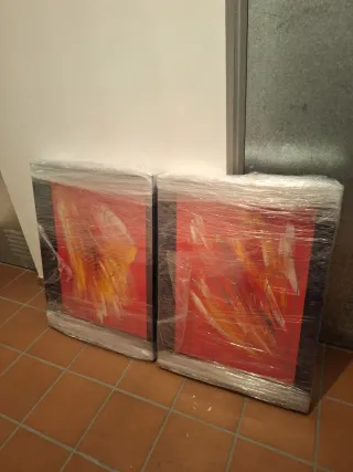 Cuadro moderno rojo, naranja y plateado